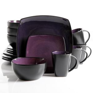 Gibson Home - Gibson Soho Lounge 16-Piece Square Reactive Glaze Dinnerware Set, Purple.