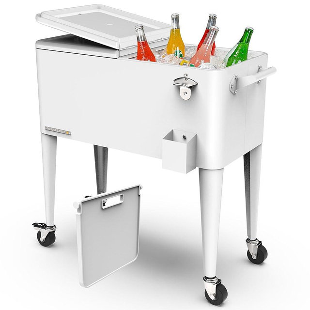 Permasteel 80 Quart Party Cooler, Rolling Ice Chest with Wheels and Handles for Indoor Outdoor Patio
