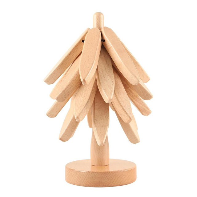 Anfrere Wooden Trivets for Hot Dishes, Tree-Shaped Wooden Trivet Set, Includes 4 Trivets with Stand, Beech Wood