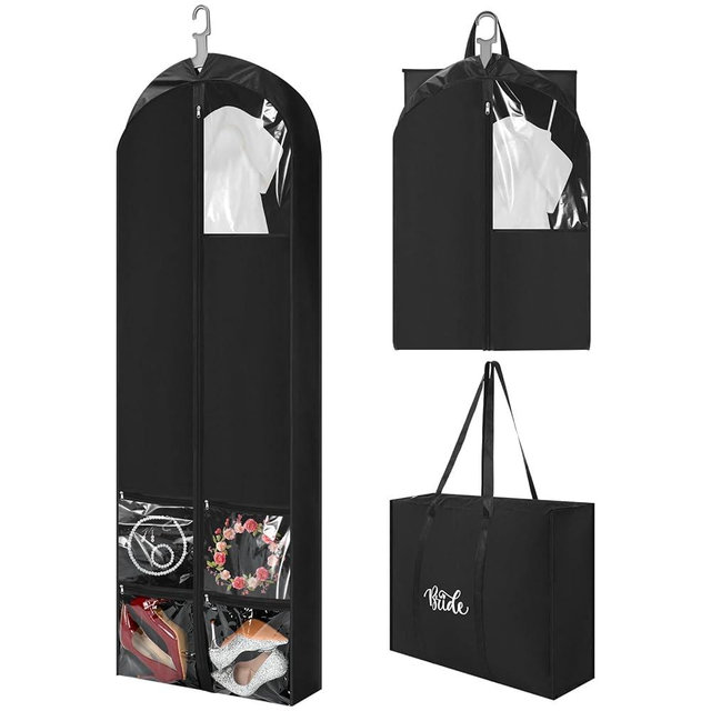 Shinylin 70" Oxford Foldable Wedding Dress Garment Bag Bride Tote Bag 4 Pockets Bride Gowns Bag for Prom Evening Dress