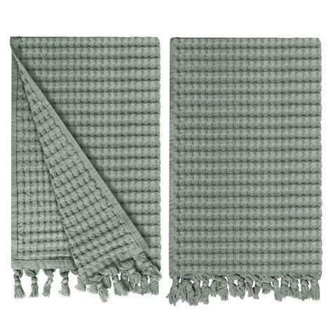 GILDEN TREE Decorative Waffle Hand Towels for Bathroom, 20x35 Large, Quick Drying Fingertip Towel, 2 Pack, Modern Style (Sage Grey)