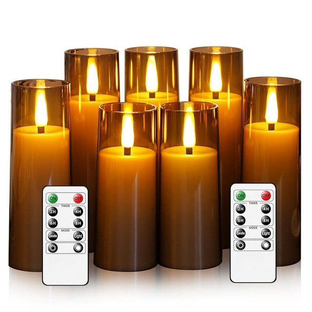 Kayleemia Flameless LED Candles, Battery Operated Candles with Remote and Timer, Set of 7 Flickering Realistic Pillar Candles for Home Decor (Grey)