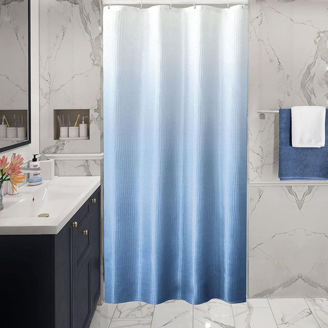 Gibelle Small Stall Shower Curtain 36 x 72, Narrow Blue Ombre Shower Curtain for Bathroom, Waffle Weave Fabric Shower Curtain Set with Hooks, Water Repellent, Machine Washable