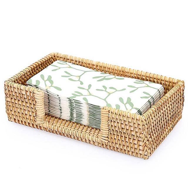 Sumnacon Rectangle Rattan Napkin Holder for Dining Table Kitchen, Wicker Guest Towel Holder for Bathroom Vanity, Decorative Toilet Tank Basket for Tissue Paper Hand Towel Storage, Honey Brown