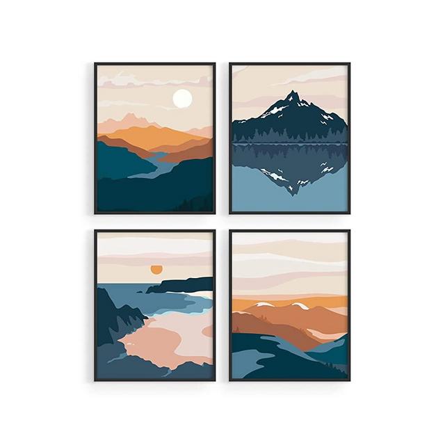Nature Wall Art Prints Landscape Mountain Decor - by Haus and Hues | Mid-Century Wall Art | Modern Wall Decor Mountain Wall Art | Mountain Art Wall Decor (UNFRAMED 11x14)