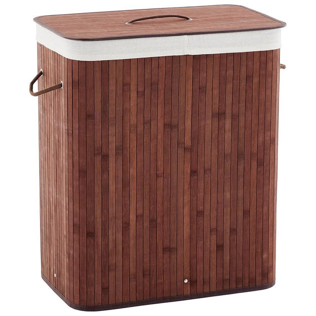GarveeHome Folding Bamboo Laundry Hamper with Lid, 27.5 gal Wooden Laundry Basket with Washable Liner Bag, Slim Clothes Storage Hamper for Small Bedrooms Apartments Dorms, Brown