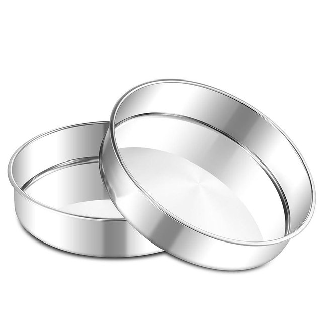 E-far 9 Inch Round Cake Pan, 2-Piece Stainless Steel Round Baking Mold Tins - Non-Toxic & Leak-Proof for Birthday Wedding Layer Tiered Cake, Easy Clean & Dishwasher Safe