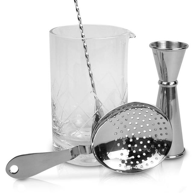 The Art of Craft Professional Bartending Kit for Stirred Drinks: Crystal Mixing Glass, Japanese Jigger, Julep Strainer and Bar Spoon