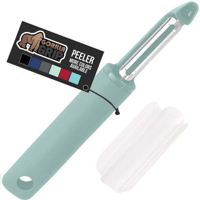Gorilla Grip Swivel Vegetable Peeler, Sharp Stainless Steel Blades, Soft Comfortable Handle, Dishwasher Safe, Kitchen Food Peelers, Quicker Peeling, Peel Vegetables, Potatoes, with Blade Guard, Mint