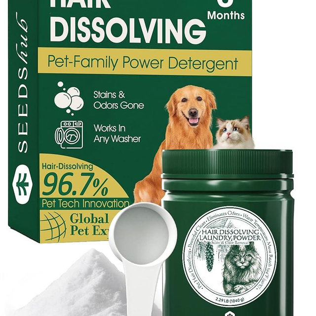Seedshub Pet Hair Remover for Laundry - Dog & Cat, 96.7% Hair Dissolution, Detergent + Stain Remover, 6-Month Supply, HE/Top/Front-Load Compatible, Removes Residue & Odors, Septic Safe