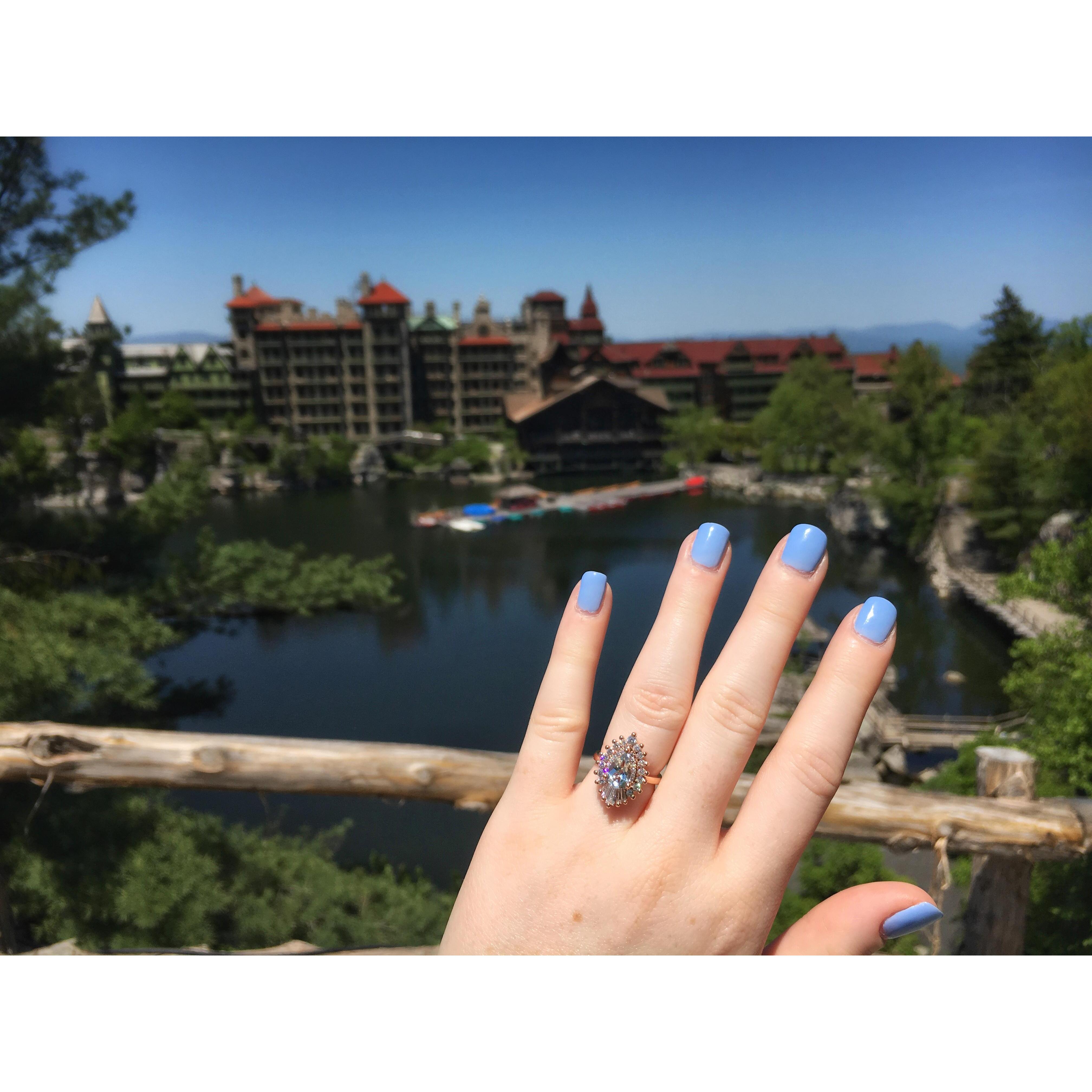 Fun fact: We got engaged @ Mohonk Mountain House in New York, got lost on a hike, & this gorgeous ring got completely scratched up. Moral of the story: don't wear nice jewelry when climbing mountains!