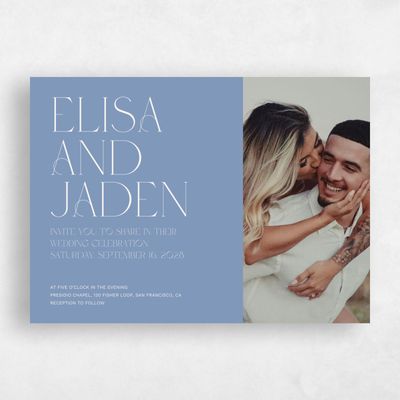 Denim Blue Wedding Invitation - Garnet Landscape