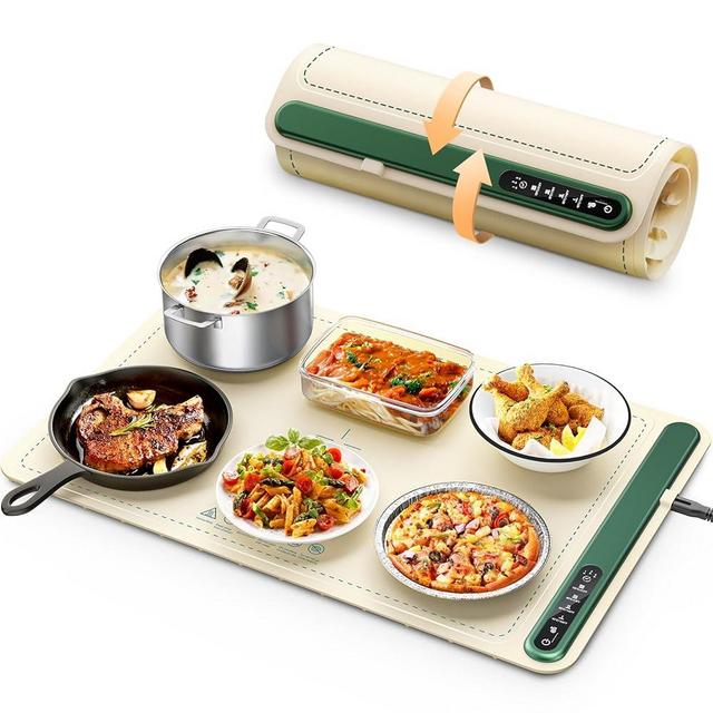 Electric Warming Tray - Silicone Heating Mat for Food with 4 Level Temperature, Raised Feet Protects Table, Roll Up Buffet Hot Plates Heat Pad, Portable Food Warmer for Parties, Home Dinner, Travel