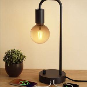 ONEWISH Industrial Table Lamp, Fully Dimmable w/ USB Ports, Black