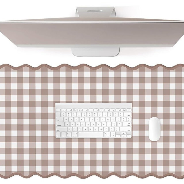 ohisxiacy Scalloped‌ Checkered Desk Mat Cute Brown Gingham XXL Large Gaming Mouse Pad Farmhouse Cottagecore ‌Vintage‌ Keyboard Computer Mat Pad for Desktop Aesthetic Cozy Office Desk Decor