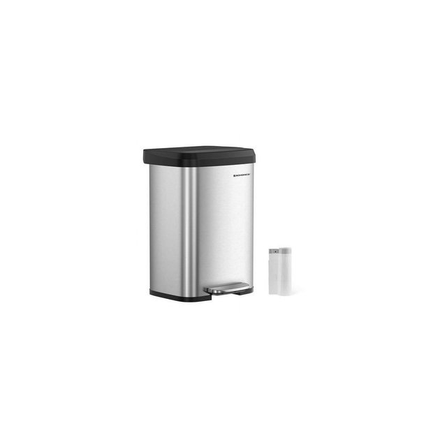 SONGMICS Kitchen Trash Can 13 Gallon Stainless Steel Garbage Can Recycle Bin with Stay-Open Lid and Step-on Pedal Silver and Black
