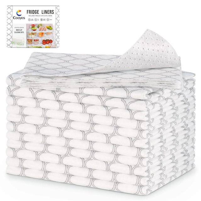 Cooyes Non Slip Refrigerator Liners, 2 in 1 Absorbent Fridge Liners and Fresh Mats Machine Washable, Refrigerator Shelf Mats for Glass Shelves Kitchen Cabinet Drawer