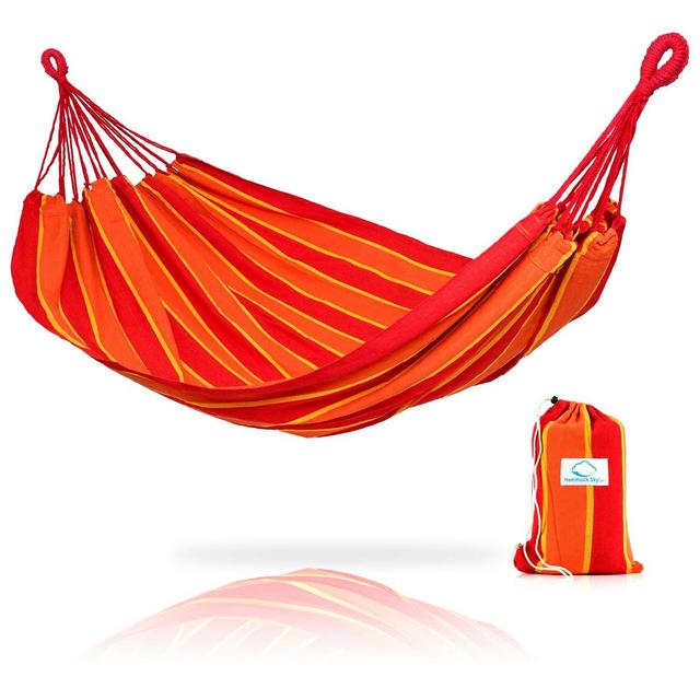 Hammock Sky Brazilian Double Hammock - Two Person Bed for Backyard, Porch, Outdoor and Indoor Use - Soft Woven Cotton Fabric for Supreme Comfort (Orange & Yellow Stripes)