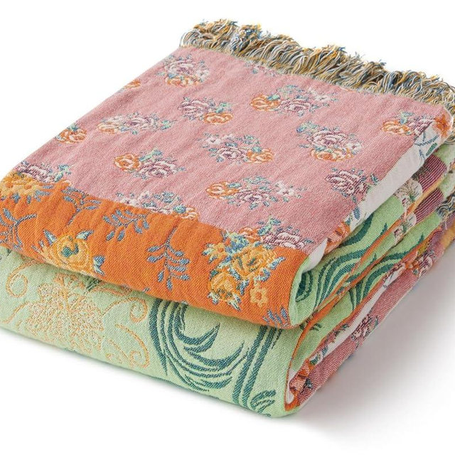 RILIHO 100% Cotton Boho Throw Blanket for Home Decor – Classic Farmhouse Quilt Bedding, Muslin Blankets for Adults, Vintage Woven Decorative Blanket for Couch, Bed Layering Use, Patchwork, 50"x60"
