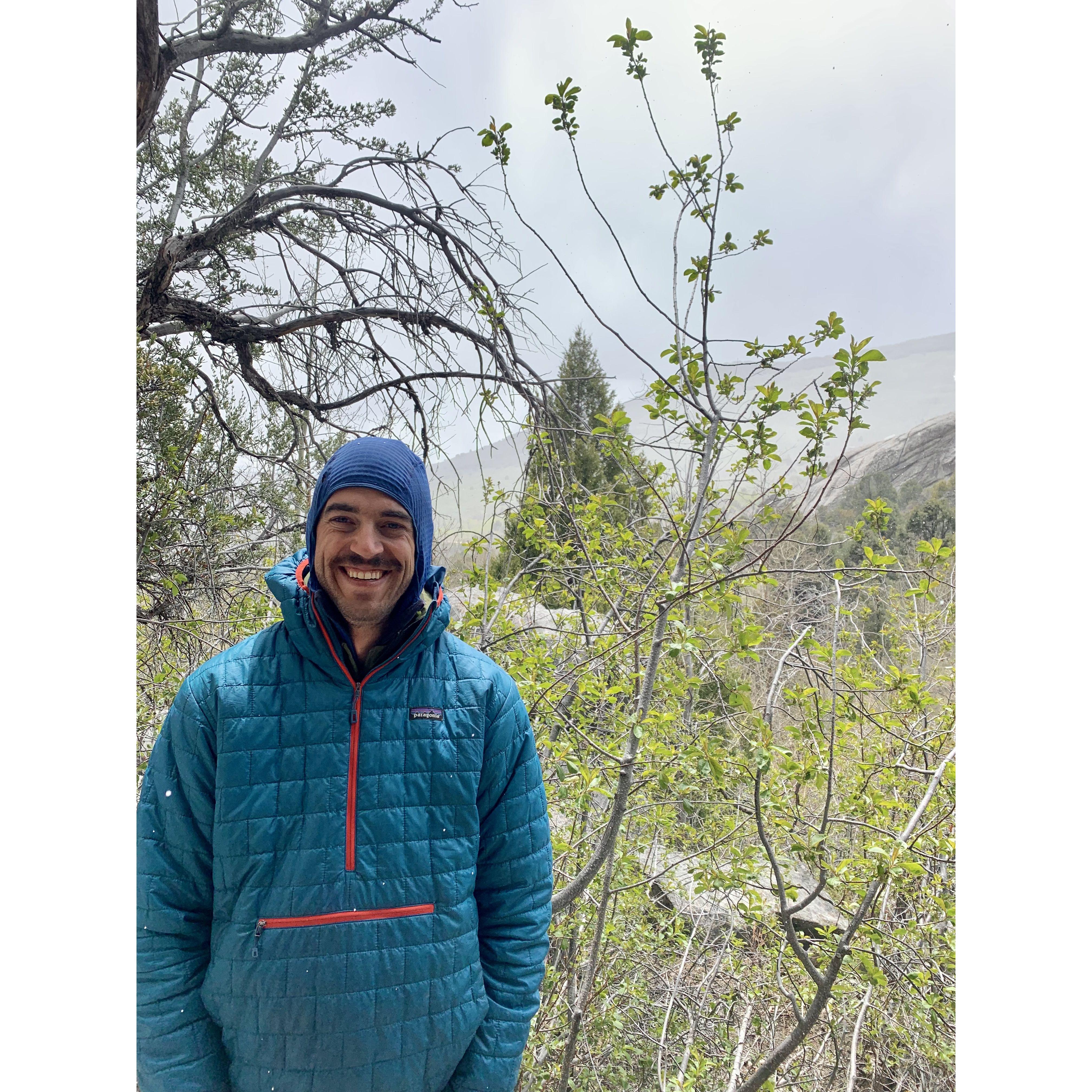 Climbing during a little snow storm @ the City of Rocks