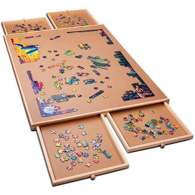 1000 Piece Wooden Jigsaw Puzzle Table - 4 Drawers, Puzzle Board | 22 1/4” x 30" Jigsaw Puzzle Board Portable - Portable Puzzle Table | for Adults and Kids