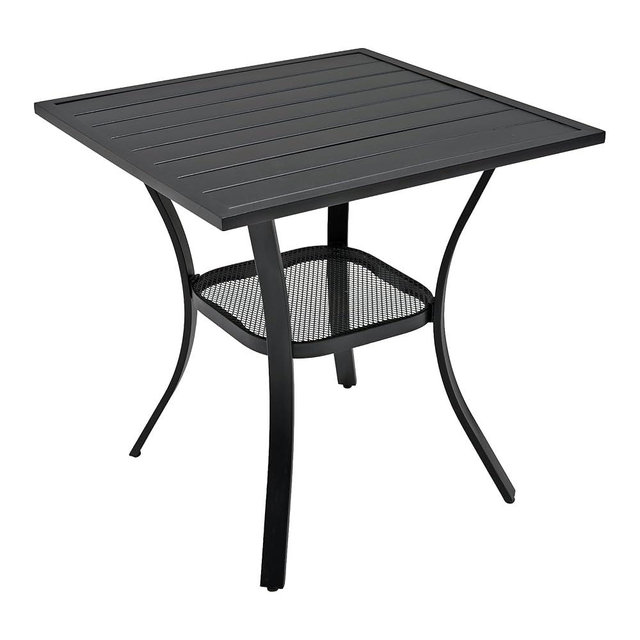Anmutig 27.5 Inch Square Outdoor Metal Table for 2, Patio Bistro Table with Curved Legs, All Weather Slatted Table for Lawn, Garden, Balcony, Deck, Black