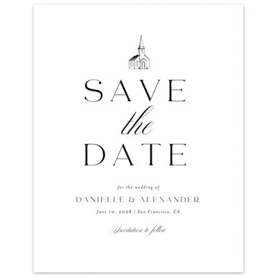 White Wedding Digital Save the Date - Classic Chapel Portrait