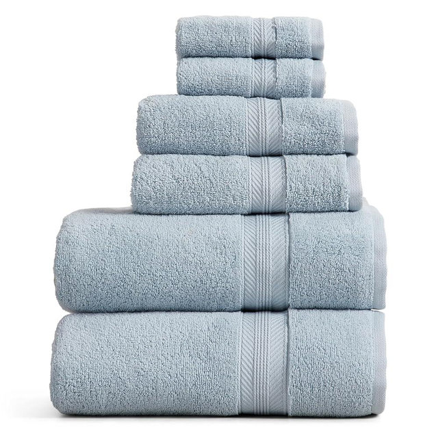 Springtree Home White Bath Towels Set of 6 | Ultra Quick Dry Bath Towels | 100% Combed Cotton | Absorbent Quick-Dry Towels for Bathroom | Oeko-TEX® Standard 100 Cotton | Queenstown Collection - Blue