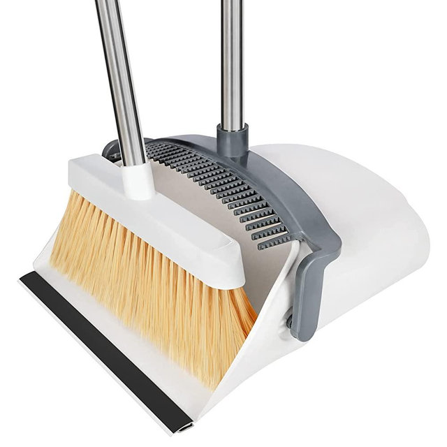 COYACOOL Broom and Dustpan Set for Home/Dustpan and Broom Combo Set,Standing Dustpan Dust Pan with Long Handle 45" for Home Kitchen Room Office Lobby Indoor Outdoor Floor Cleaning,White