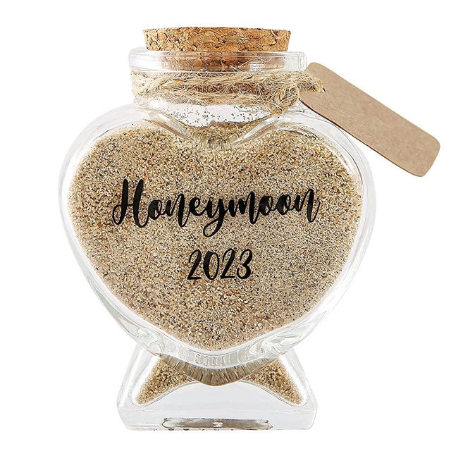 Honeymoon Sand Keepsake Jar, Romantic Honeymoon Gifts for Newlywed Couple, Bride & Groom, Bridal Shower Gifts, Wedding Registry, Engagement, Unique Travel Gift Ideas, Honeymoon Essentials (Heart Shaped Jar-2023)
