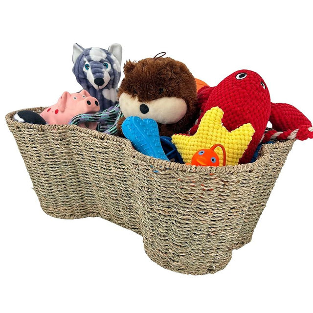 OtterPets Dog Toy Basket, Cat & Dog Bone Shaped Basket, Pet Toy Bin Organizer, Dog Toy Storage, Dog Toy Bin, Dog Basket (22.5x14 Seagrass)