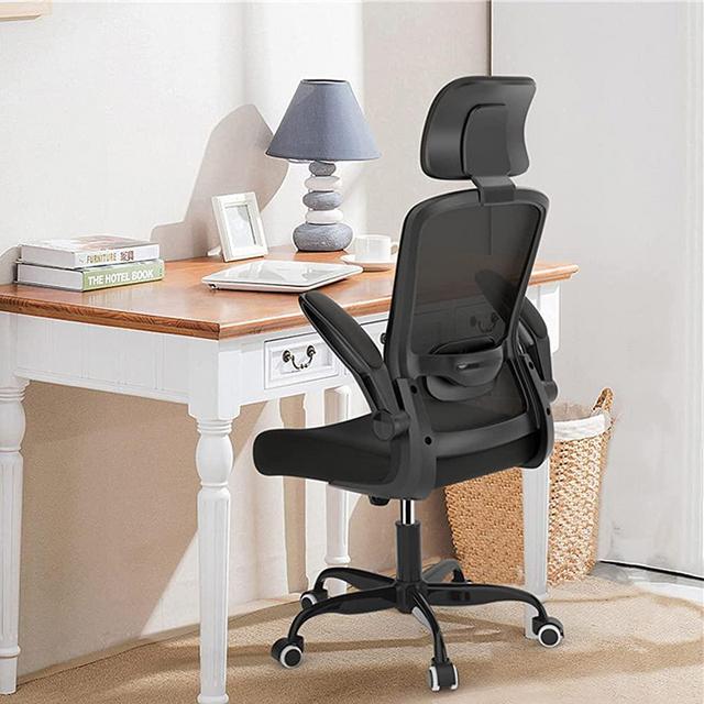 2021 Newest Home Office Chair, Ergonomic Office Chair with Adjustable Headrest and Lumbar Support, High Back Computer Desk Chair with Thickened Cushion and Flip-up Armrests,Black