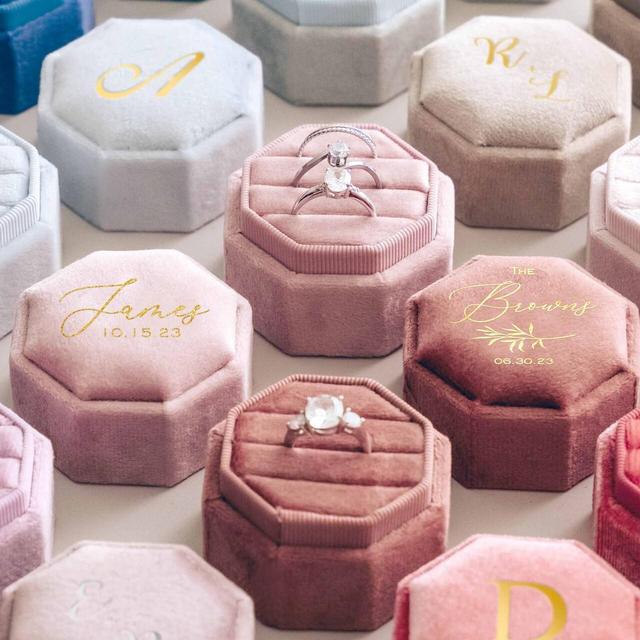 17 Colors Engagement Ring Box | Triple Slot Velvet Ring Box | Personalized Wedding Ring Box | Proposal Ring Bearer | Monogram Ring Box