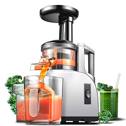 Slow Juicer AMZCHEF Slow Masticating Juicer Extractor Slow Cold Press Juicer Machine Quiet Motor Reverse Function Portable Handle Brush&Vegetable Fruit Juice Jugs BPA Free 55RPM
