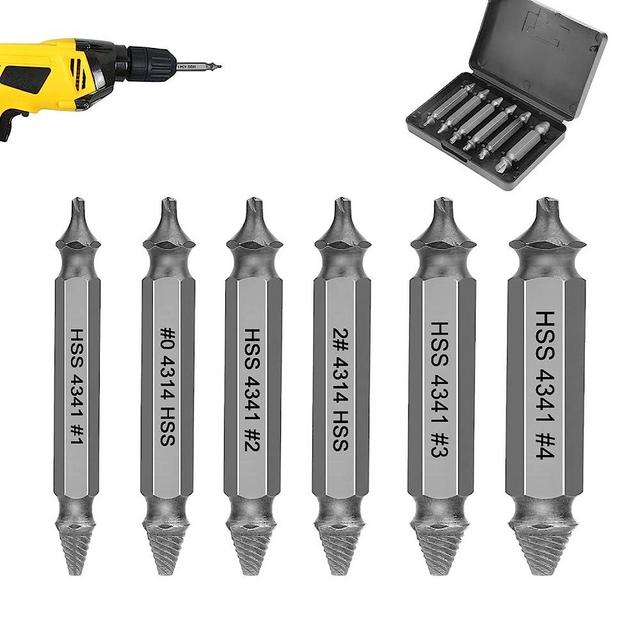 6pcs Damaged&Stripped Screw Extractor, Broken Bolt Extractor Tool Set HSS 4341 High Speed Steel Stripped Screw Extractor Kit for Easily and Quickly Screw Remover Tool and Drill Bit Set (Silver)