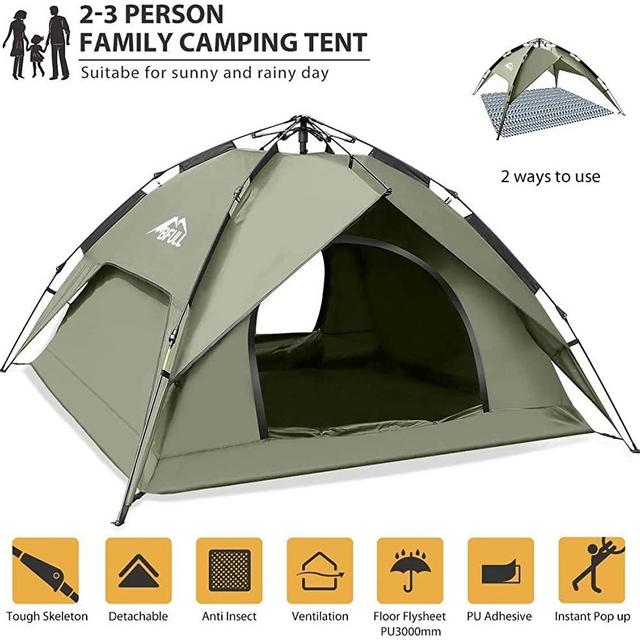 BFULL Instant Pop Up Camping Tents for 2-3 Person Family, Dome Waterproof Sun Shelters Backpacking Tents Quick Set up for Camping Hiking Outdoor Activities