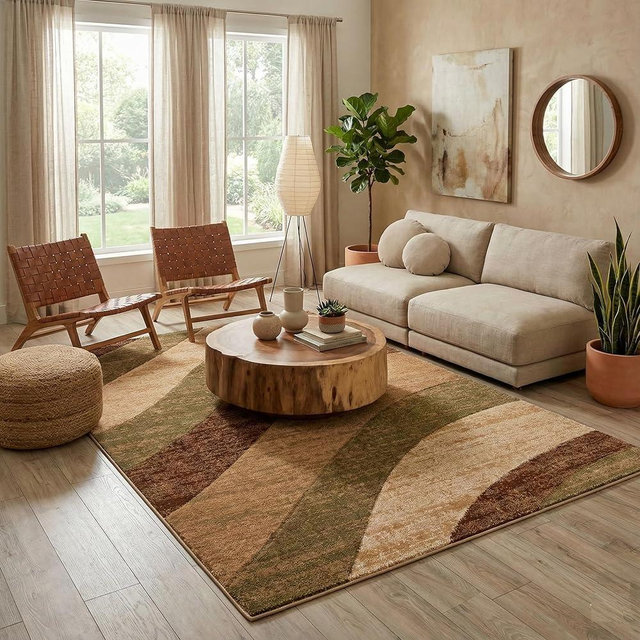 Well Woven Good Vibes Cecilia Multi Color Brown 5'3" x 7'3" Modern Area Rug for Living & Dining Room - Stain-Resistant, Hand-Carved, 3D Abstract Design
