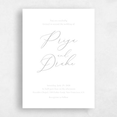 Metallic Silver, Grey Wedding Invitation - Merlo Portrait Letterpress