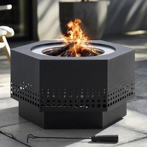 Sunjoy 28 in Smokeless Fire Pit with Removable Ash Pan, Outdoor Portable Wood Burning Fireplace with PVC Cover and Fire Poker,Ideal for Camping, Bonfire, and Backyard, Black