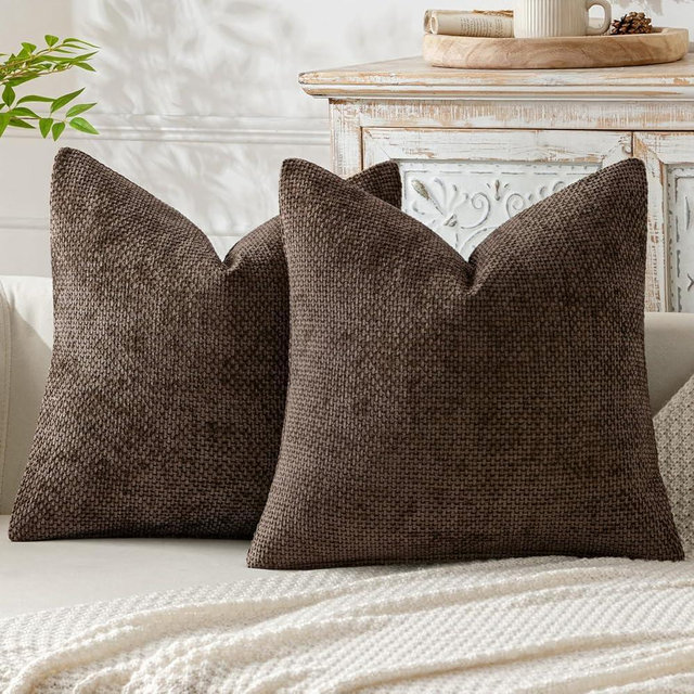 MIULEE Pack of 2 Dark Brown Decorative Pillow Covers 18x18 Inch Soft Chenille Couch Throw Pillows Farmhouse Cushion Covers for Home Decor Sofa Bedroom Living Room