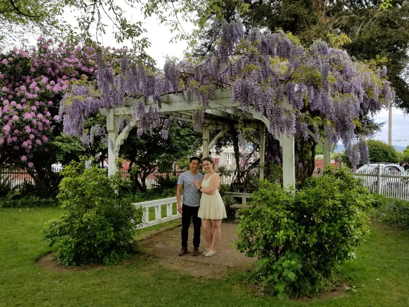 While visiting the Hulda Klager Lilac gardens in Woodland Washington in May 2018, we just had to get our picture taken in this perfect little arbor!
