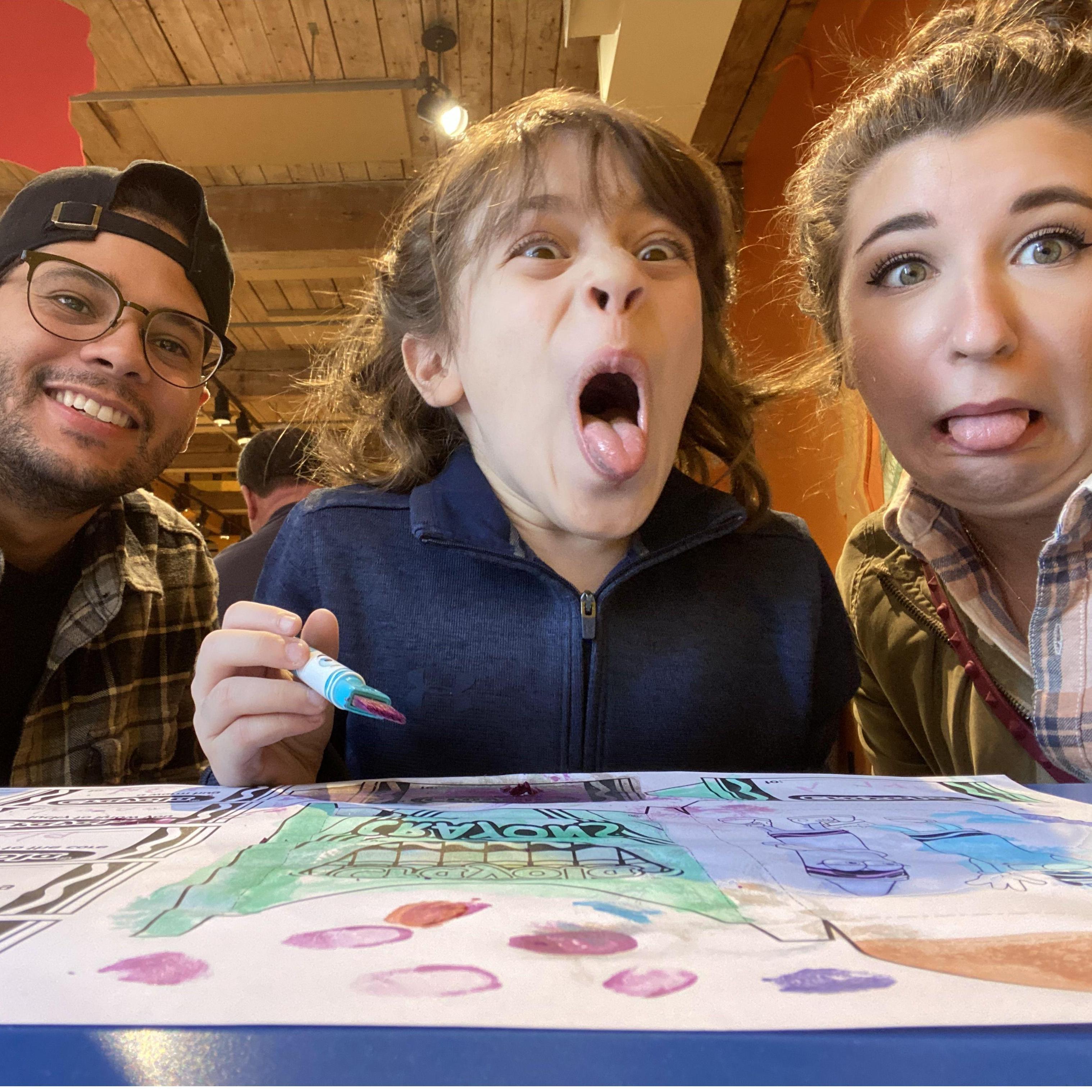 Juan reigning in Val and her nephew in at the Crayola Factory