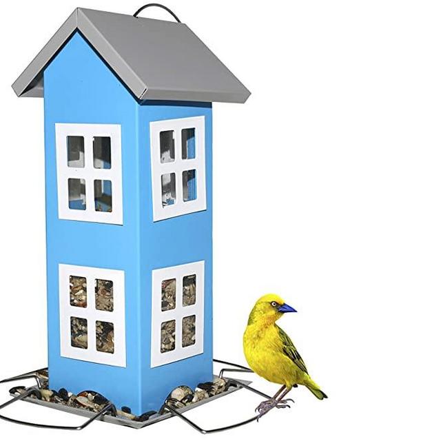 Sherwoodbase Ridge - Wild Bird House Feeder, Weatherproof Design for Easy Cleaning & Refills, Comes with Hook to Hang on Tree, Poles in Backyard Garden, Patio; Gift idea for Parents (Blue)