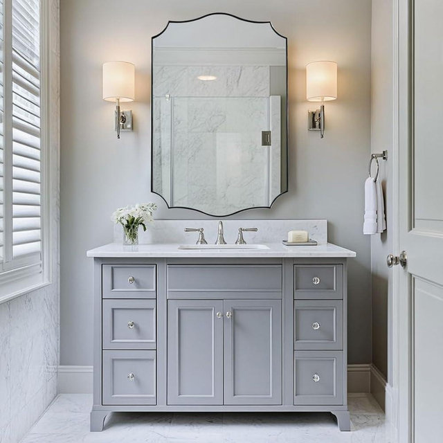 ANDY STAR Brushed Nickel Bathroom Mirror, 24x36’’ Silver Wavy Wall Mirror, Modern Bathroom Vanity Mirror HD Reflection, Anti-Rust Metal Frame Mirror for Bathroom Hang Vertical or Horizontal