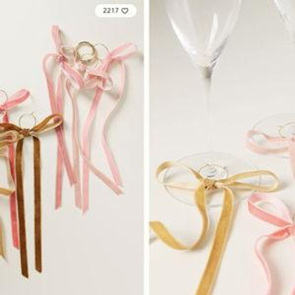Velvet Bow Wine Charms, Set of 6