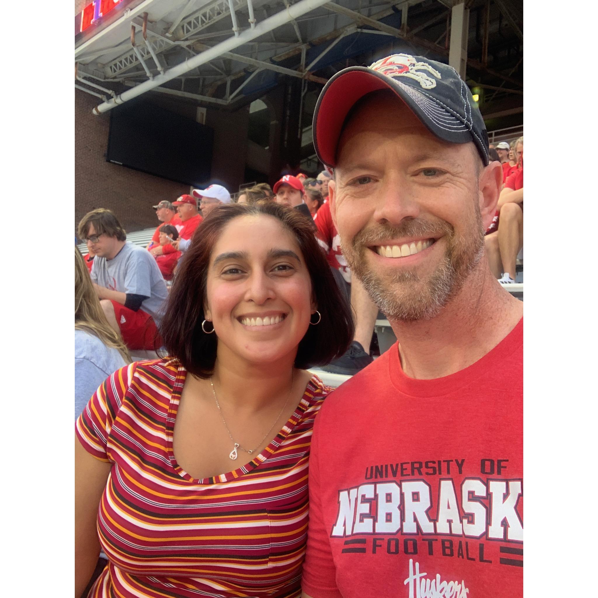 At my first Nebraska football game. Mark warned me that he could get pretty intense during the games. Sep 21, 2019