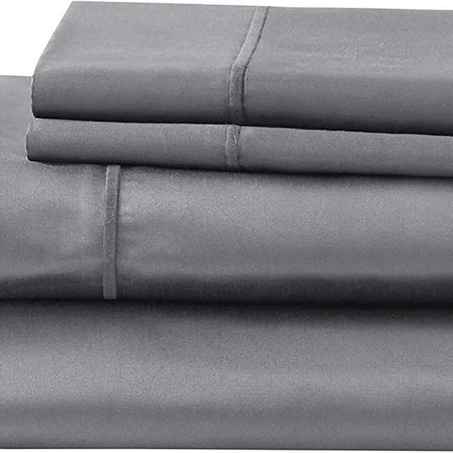 1000 Thread Count Luxury Cotton Bed Sheets | 4 Piece King Bed Sheet Set - Fitted, Flat Sheet & Pillowcases | Deep Pocket Stretches Up to 20 Inch to Easily Cover Large Mattress - Grey