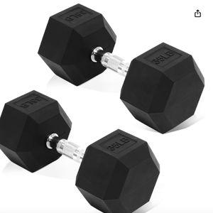 Fitvids Hex Dumbbells Rubber Coated Hand Weights for Exercises and Fitness Home Gym, 5-50 LB Pair