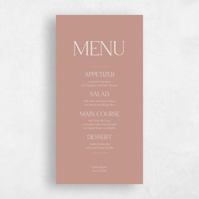 Pink Sienna Wedding Menu - Alvito