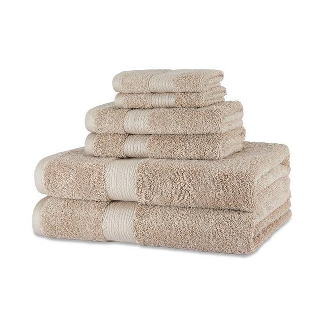 Amazon Basics Fade Resistant Bath, Hand and Washcloth Towel Set, Organic Cotton, Set of 6, Taupe